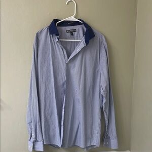 Express Men's Light Blue Dress Shirt with Navy Collar